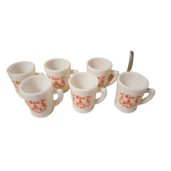 Vintage McKee Tom & Jerry Eggnog Mugs Cups Milk Glass Hobnail Set of 6 - Picture 3 of 7